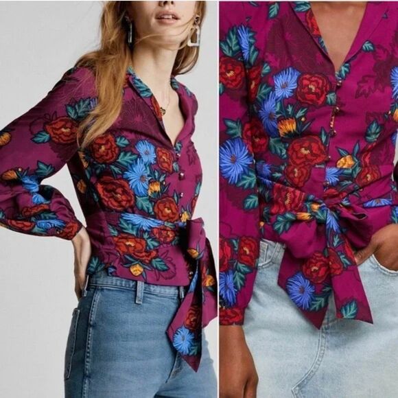 Anthropologie Moulinette Soeurs Floral Wrap Button Down Top - Picture 1 of 8